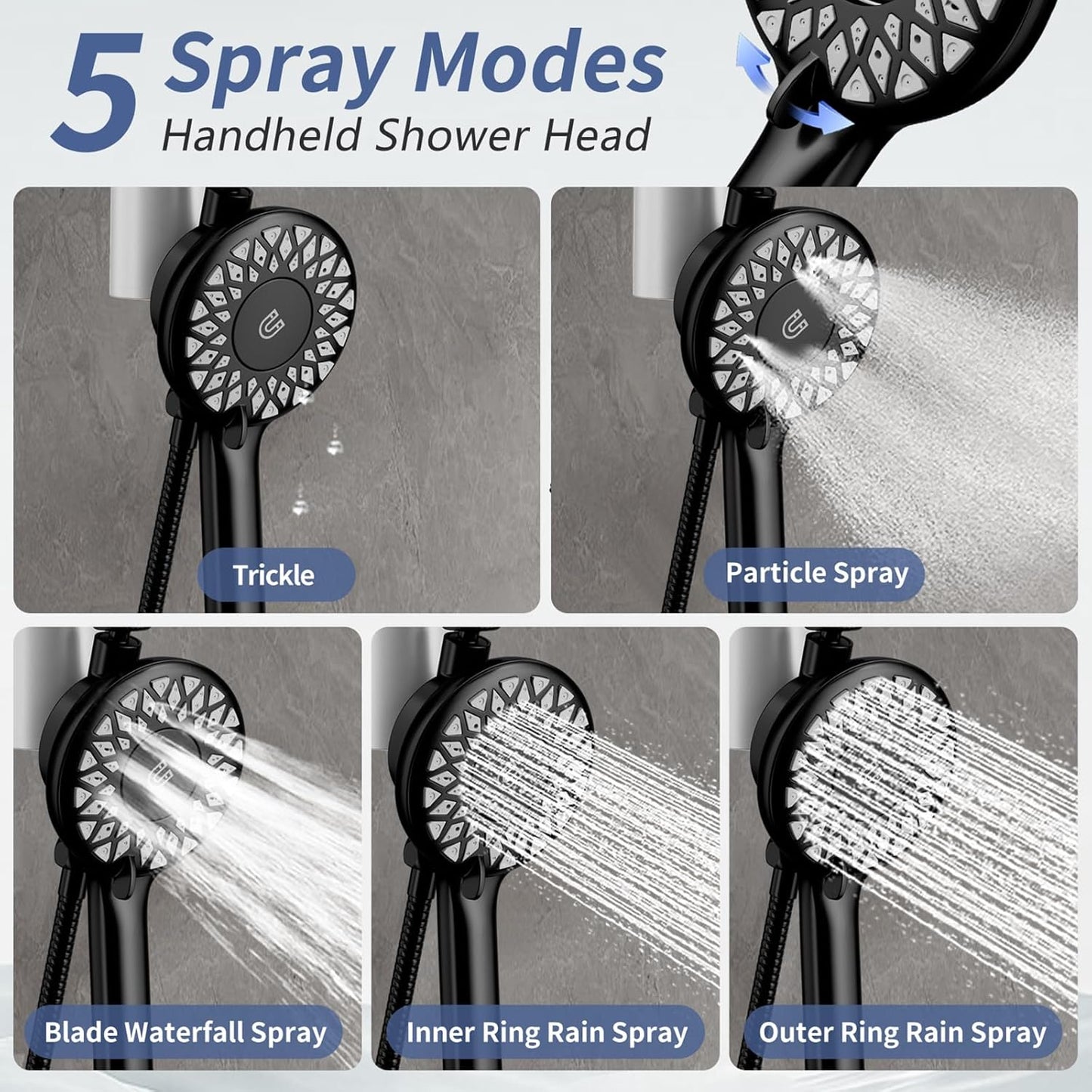 Filtered Rain Shower Head with Handheld Spray Combo, Black | High Pressure Dual Shower Head, Filter for Hard Water, Modern Magnetix Double Shower Head, Adjustable Lift Bar