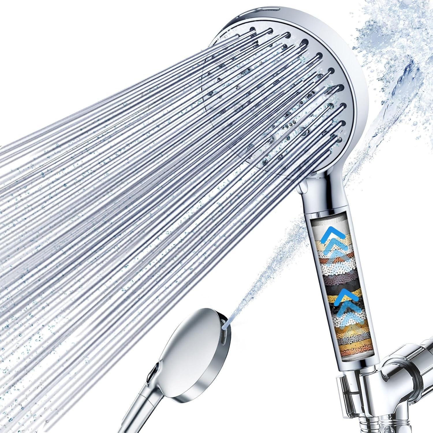 Shower Head,  High Pressure Filtered Shower Head with Handheld for Hard Water. 7 Modes, Silver, LMTUSHS01