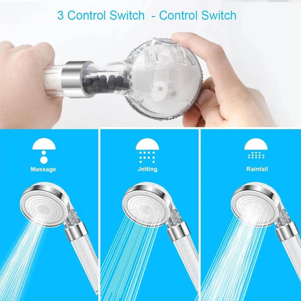 Filtered Shower Head High Pressure Water Saving Nozzles 3 Modes Adjustable Shower Head Massage Bathroom Accessories New Shower