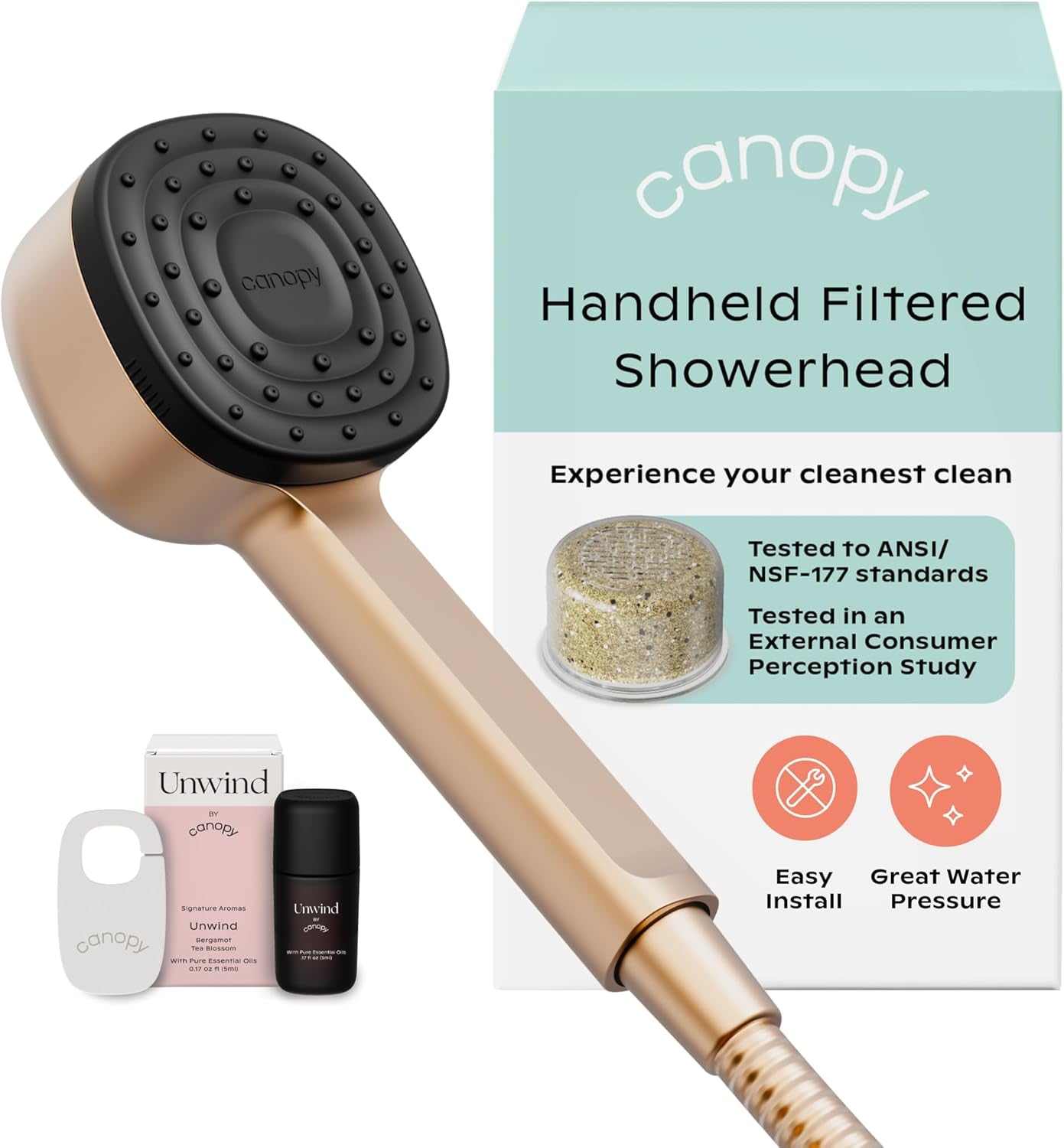 Handheld Filtered Shower Head & Scalp Massager - High Pressure Shower Head Filter for Hard Water - Shower Filter to Remove Impurities for Healthier Scalp, Skin & Hair - Hair Growth - Brass