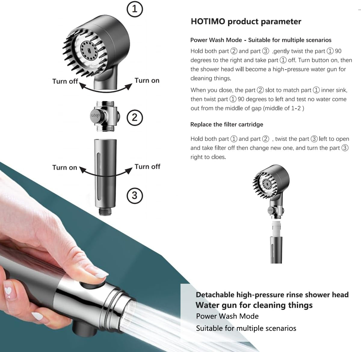 Filtered Shower Head with Handheld - High Pressure 3 Spray Modes Showerhead with Filters, 12 Replaceable Water Softener Filters for Hard Water | Ion Shower Head with 75" Anti-Burst Hose