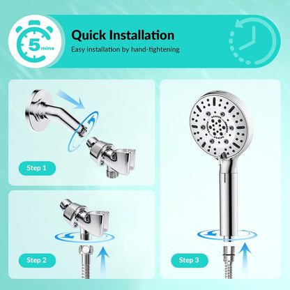 Shower Head,  High Pressure Filtered Shower Head with Handheld for Hard Water. 7 Modes, Silver, LMTUSHS01