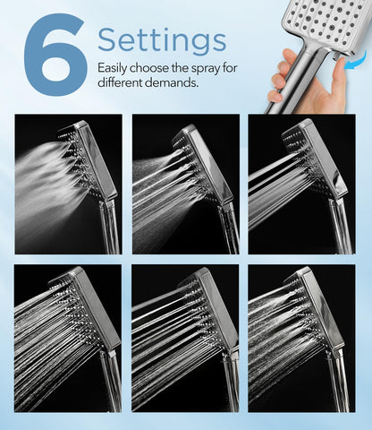 Filtered Shower Head - 6 Modes High Pressure Handheld Shower Head with Filter Mineral Beads, Detachable Handheld Showerhead Set with Stainless Steel Hose and Shower Arm Bracket