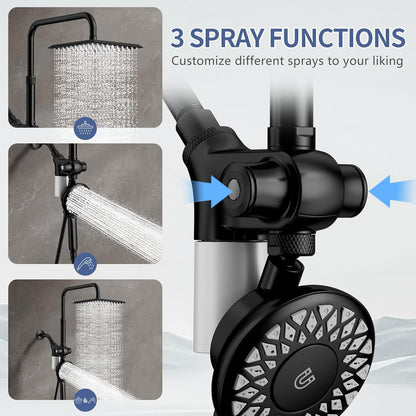 Filtered Rain Shower Head with Handheld Spray Combo, Black | High Pressure Dual Shower Head, Filter for Hard Water, Modern Magnetix Double Shower Head, Adjustable Lift Bar