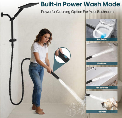 Filtered Shower Head with Handheld Combo High Pressure Shower Head with Filters 10 Inch Rain Shower Head Height Adjustable Dual Water Softener Shower Head for Hard Water - Removes Chlorine