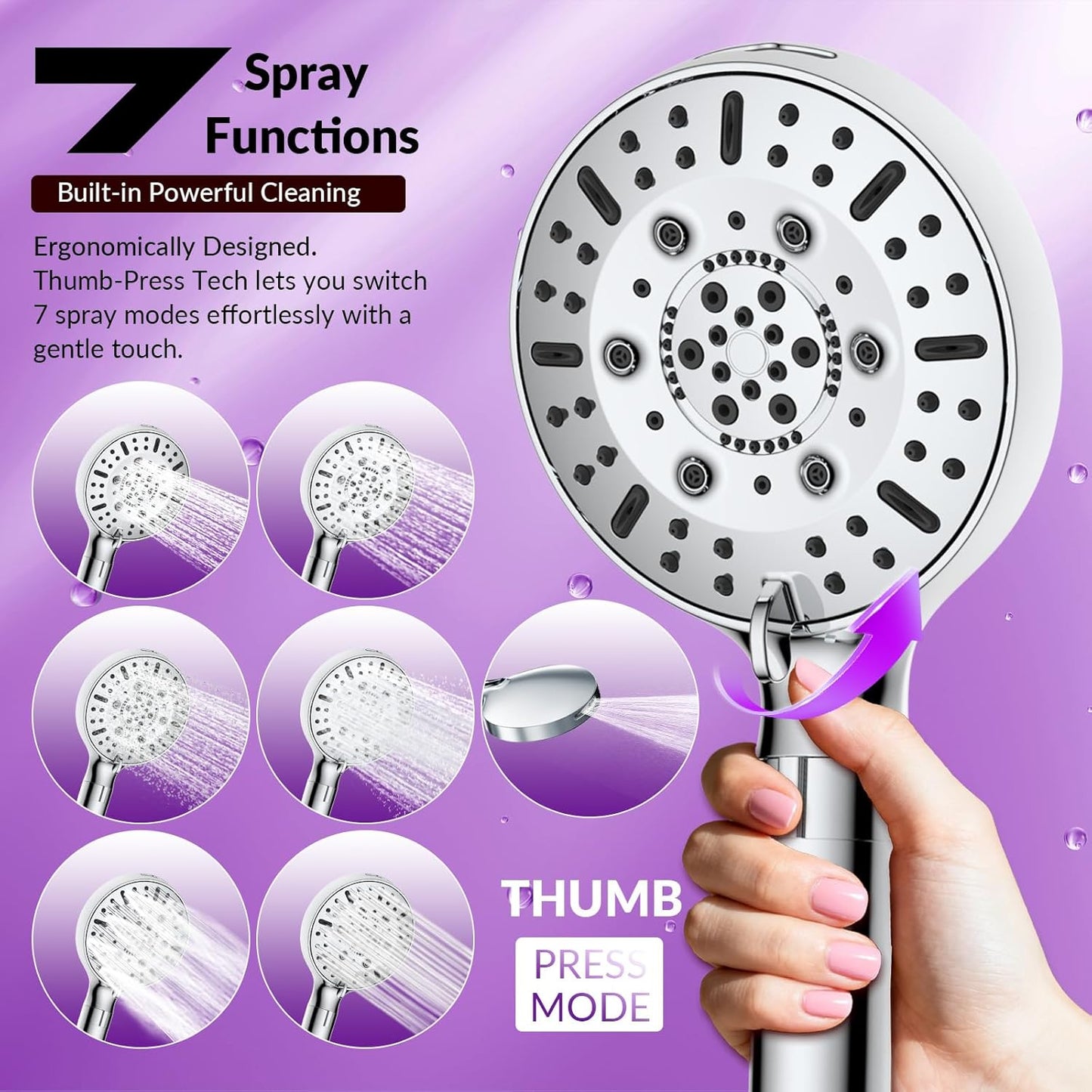 Shower Head,  High Pressure Filtered Shower Head with Handheld for Hard Water. 7 Modes, Silver, LMTUSHS01