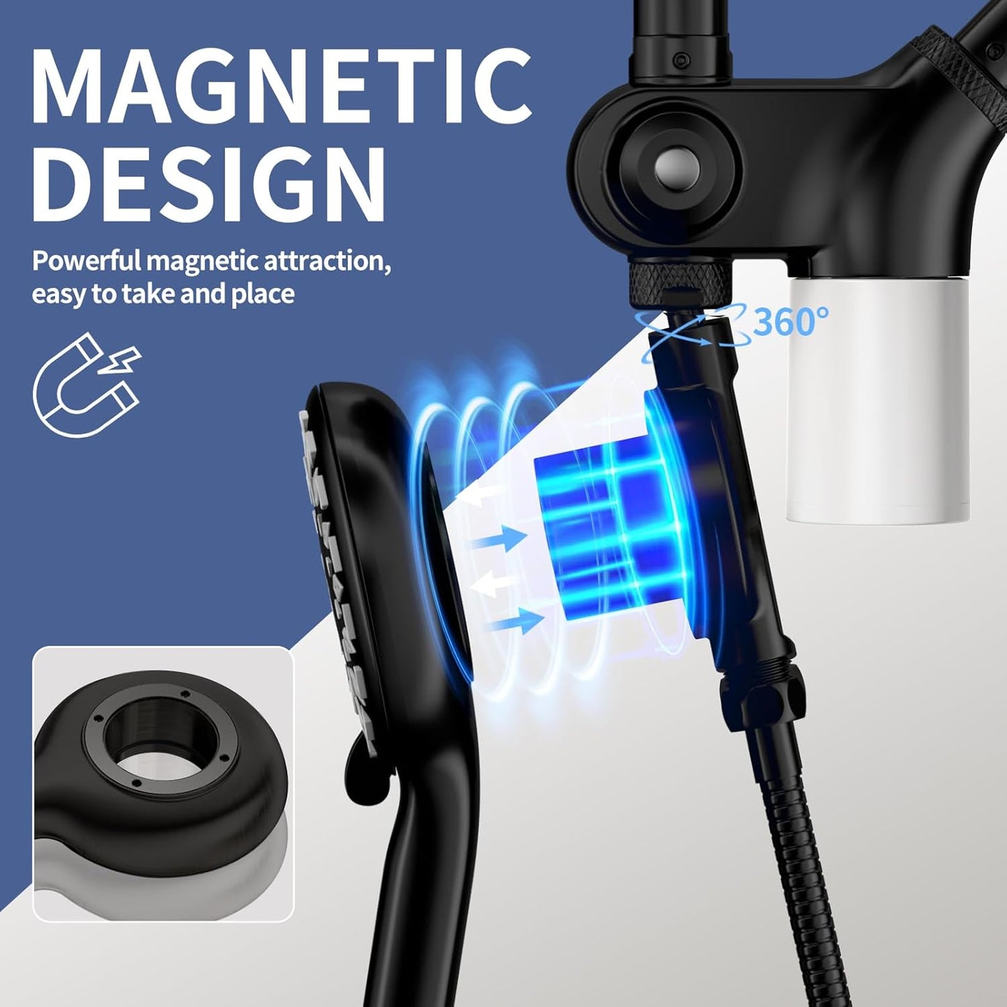 Filtered Rain Shower Head with Handheld Spray Combo, Black | High Pressure Dual Shower Head, Filter for Hard Water, Modern Magnetix Double Shower Head, Adjustable Lift Bar